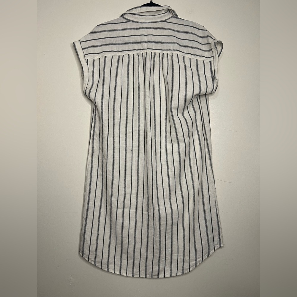 Old Navy Striped Shirt Dress Medium Linen Blend Short Sleeve Button‎ Front - Picture 6 of 7